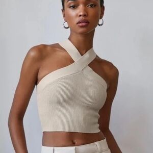 A&F Knit Criss Cross White Crop Top Size XS